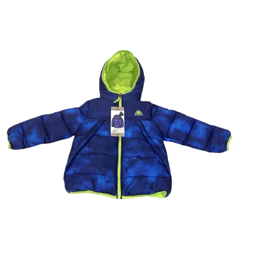 NWT Snozu boys 3T winter puffer jacket blue/lime green double zipper